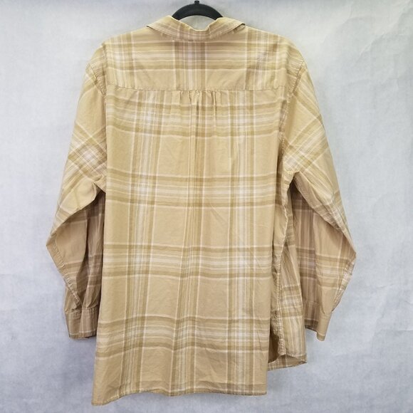 Lands End Button Up Shirt Women 2X 20-22 Brown Plaid Cotton Long Sleeve Tab Camp - Picture 9 of 14